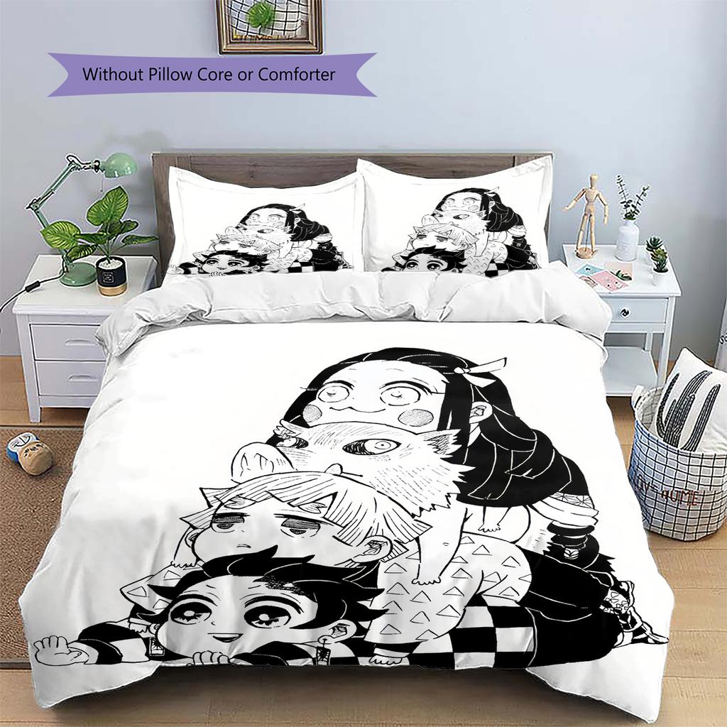 Demon Slayer Dark Style Bedding Set Duvet Cover Pillowcase No Filler, Soft Home Bedroom Decor, Perfect Gift for Fans.chl