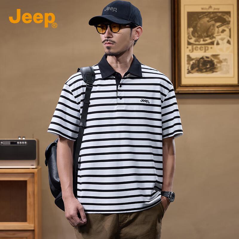 Jeep Мужская поло-футболка в полоску с отложным воротником и коротким рукавом