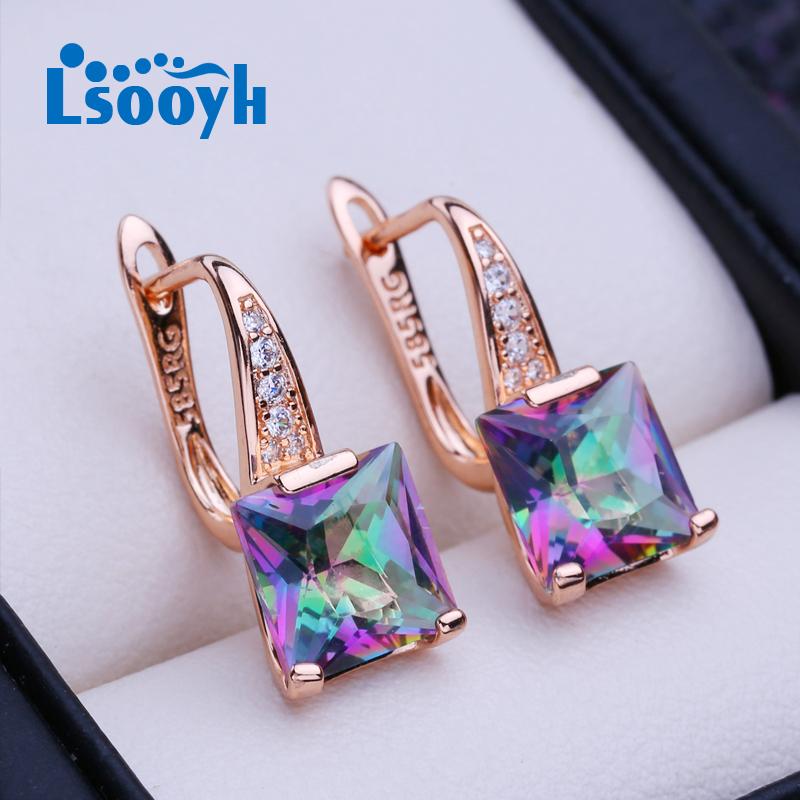 LSOOYH Clip Earrings Rose Gold Color Fashion Earring For Women Cubic Zirconia Stud Earrings Party Jewelry