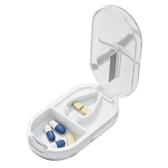 Clear Portable Pill Cutter Box Food Grade Sharp Stainless Steel Blade 2-In-1 Multi-functional Travel Capsule Tablet Storage Container Organizer