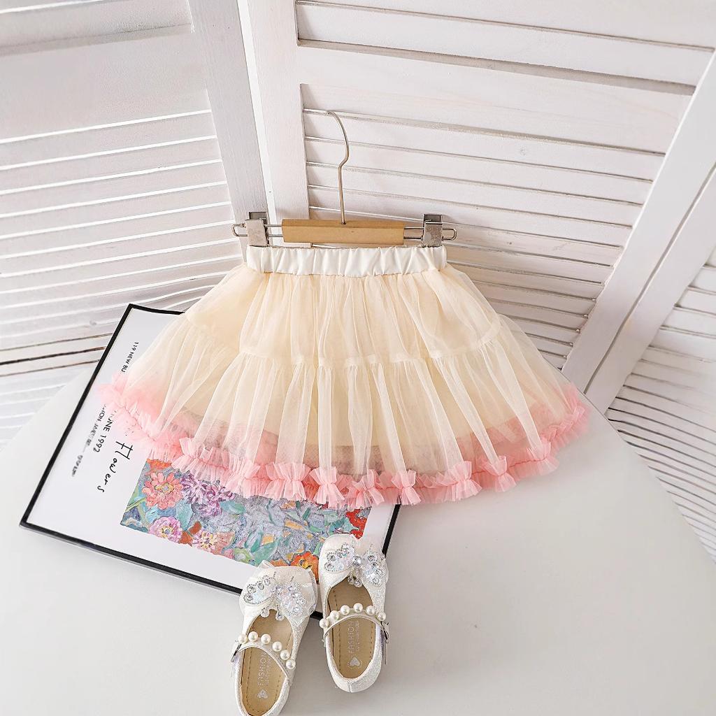 Модный комплект для девочек Летний детский милый розовый топ-халтер с цветком + сетчатая пышная юбка