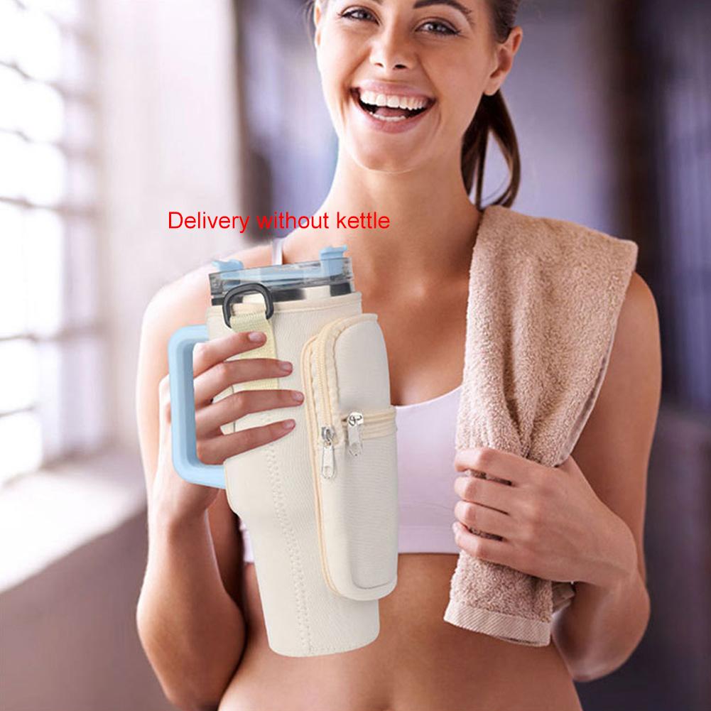 Портативная сумка-переноска для бутылки с водой с карманом для телефона для тамблера Stanley 40 унций с ручкой, неопреновый чехол-держатель для бутылки с водой