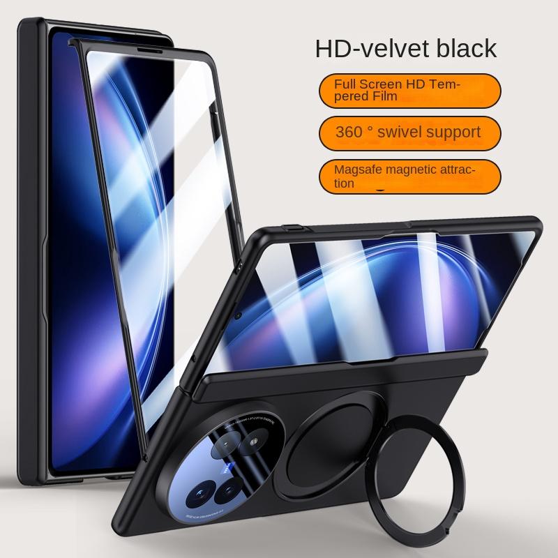 Для VIVO X Fold 5 360° Вращающаяся Кожаная Магнитная Линза Полная Защита Закаленное Стекло Магнитный Ударопрочный Чехол для Телефона