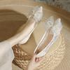 Fashion 2025 New French Chic Lace Flats for Women Bowknot Dress Bridesmaid Shoes Luxury Breathable Pearl Moccasins Women Big Size 43