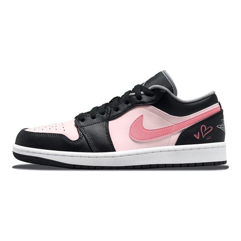 Jordan Air Jordan 1 Heartbeat Heart, Стиль Urban Chic Черный Розовый Любовь Амортизация Нескользящая Износостойкая 553558-040(Команда56-)