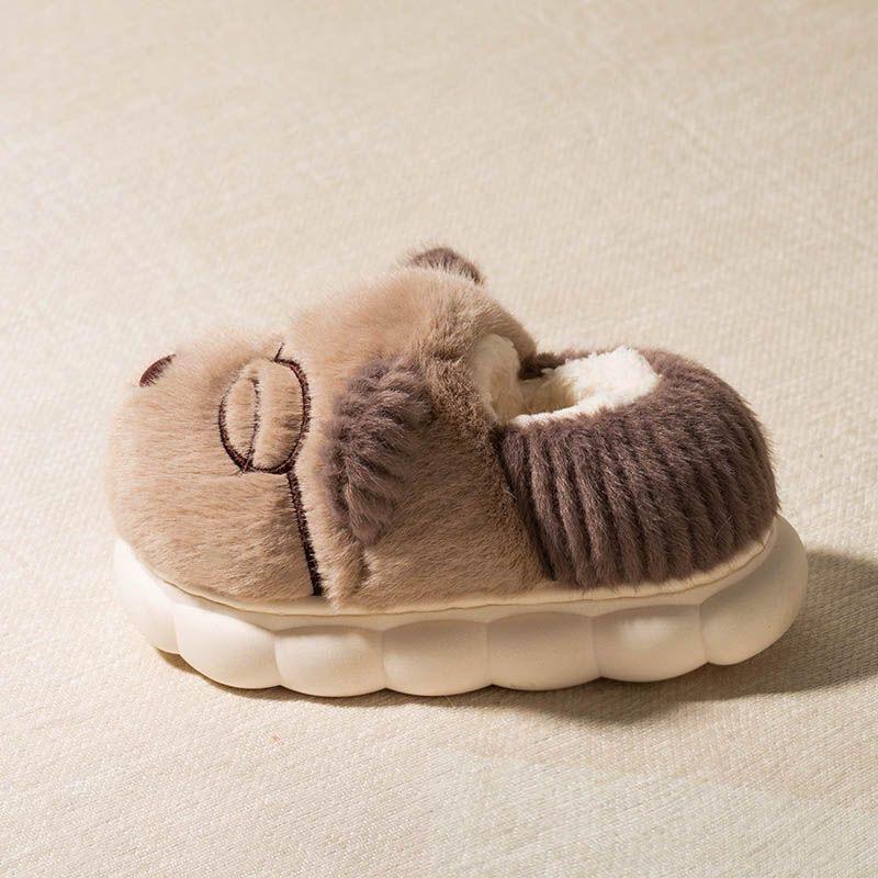 Детские хлопковые тапочки, милые домашние теплые нескользящие детские меховые тапочки с героями мультфильмов, модные домашние мягкие тапочки