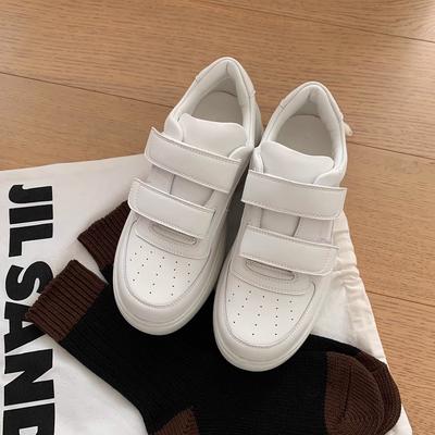 Толстоподошвенные увеличивающие рост кроссовки на липучках, маленькие белые, женские, осенние, новые, серебристые, повседневные, спортивные, обувь для скейтборда