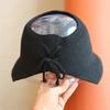 Can tie a ponytail~ Sweet strap bow open top bucket hat spring and summer knitted versatile small brim basin hat women