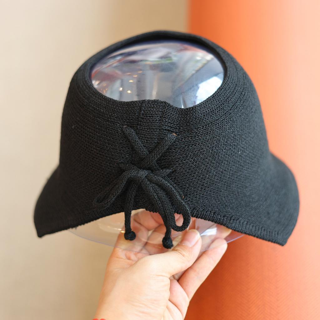 Can tie a ponytail~ Sweet strap bow open top bucket hat spring and summer knitted versatile small brim basin hat women