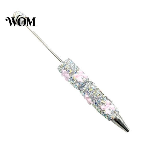 Exquisite Stationery Glitter Beadable Ballpoint Pen, Rhinestone Bow Beaded Handmade DIY Decorative Ink Pen Bling Black Pens for Making, School Office