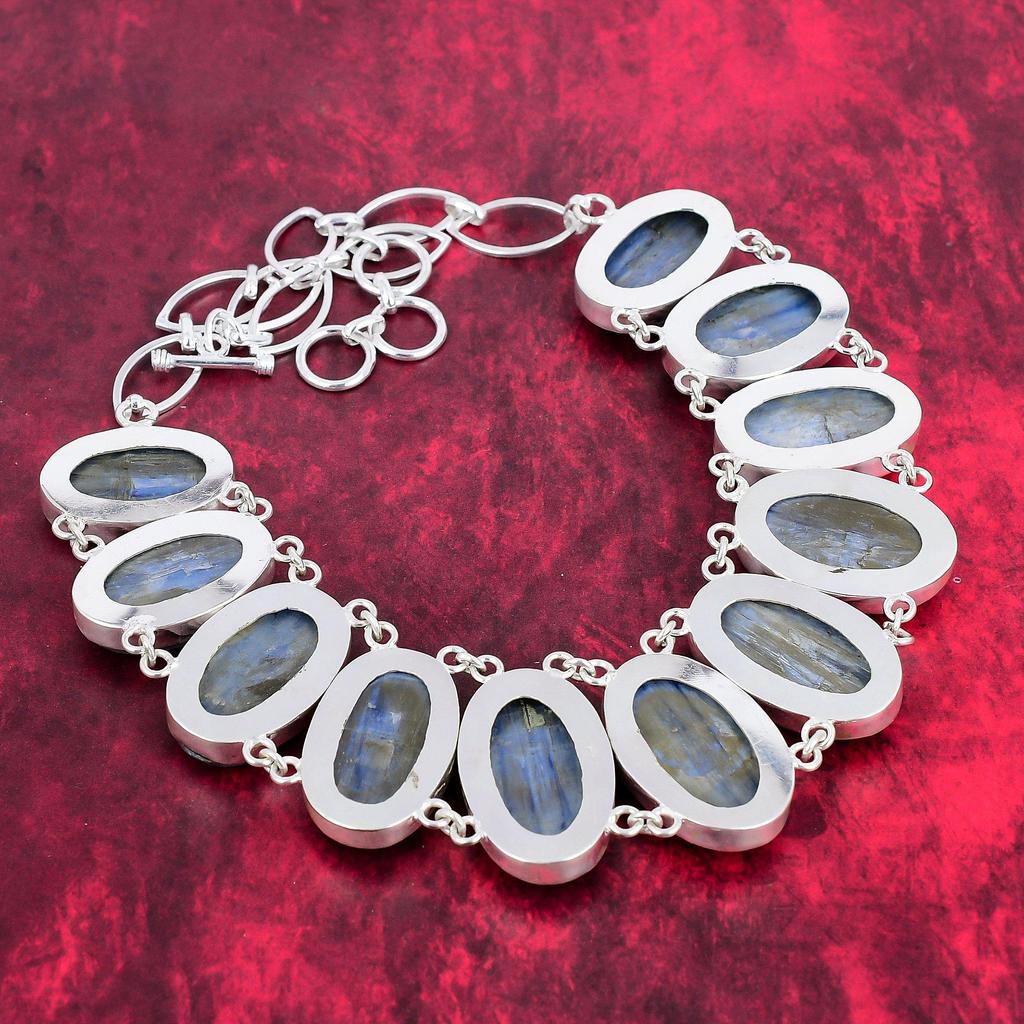 Ожерелье ручной работы с кианитом, ювелирные изделия из стерлингового серебра 925 пробы из натурального драгоценного камня, на День Благодарения