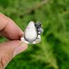 Natural Scolecite Gemstone 925 Silver Promise Flower Adjustable Ring For Women
