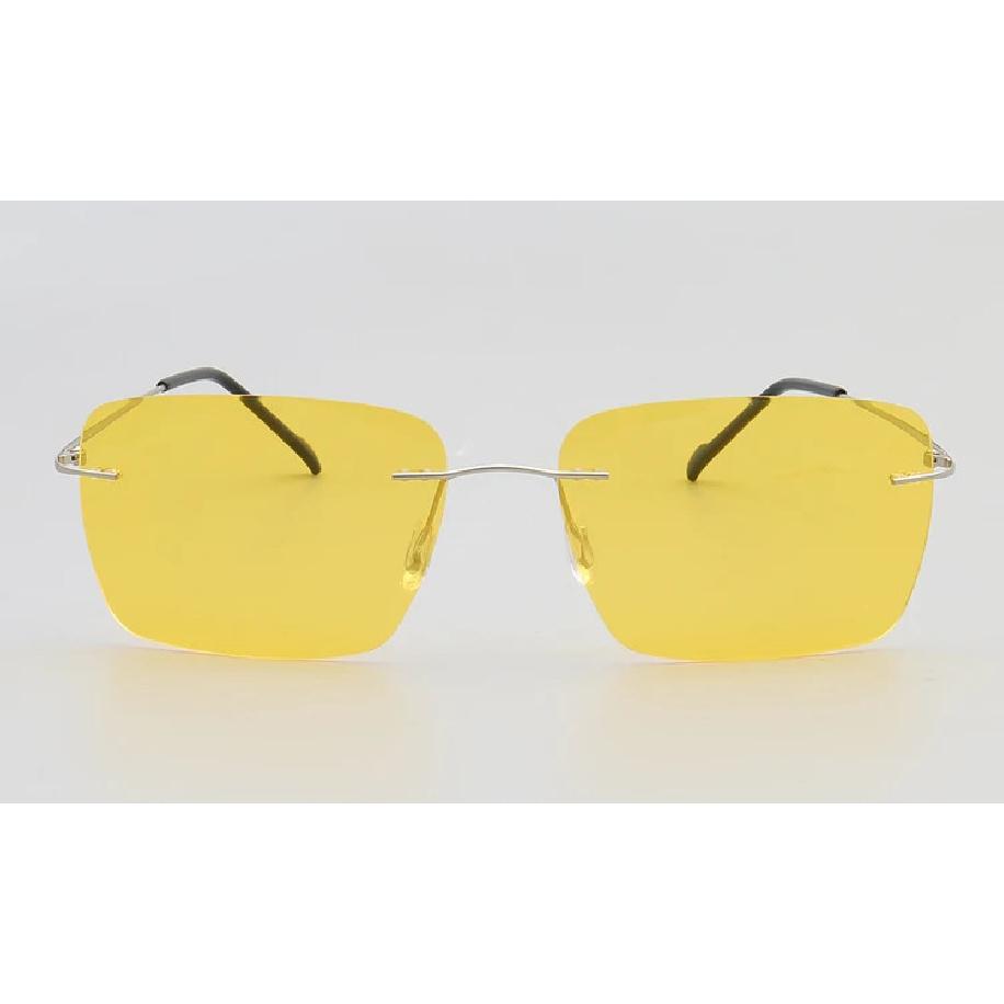 Classic Rectangle Mens Sun Glasses Metal Rimless Sunglasses Womens Polarized UV400 Driving Frames Yellow Brown Night Vision Lens
