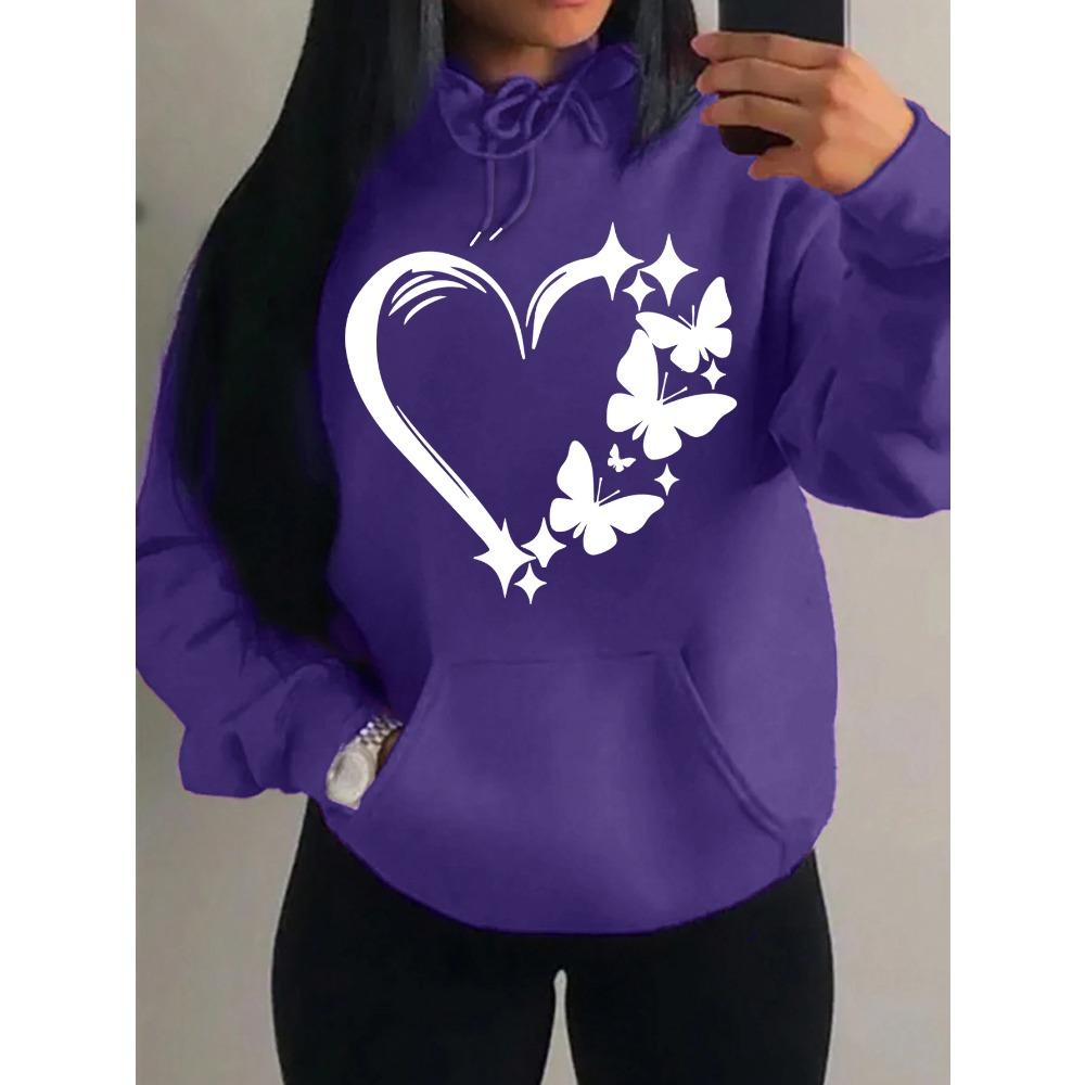 Худи с принтом «Любовь и Бабочки» Женские Уличные Худи Модные Карманные Одежда Винтажное Многоцветное Худи