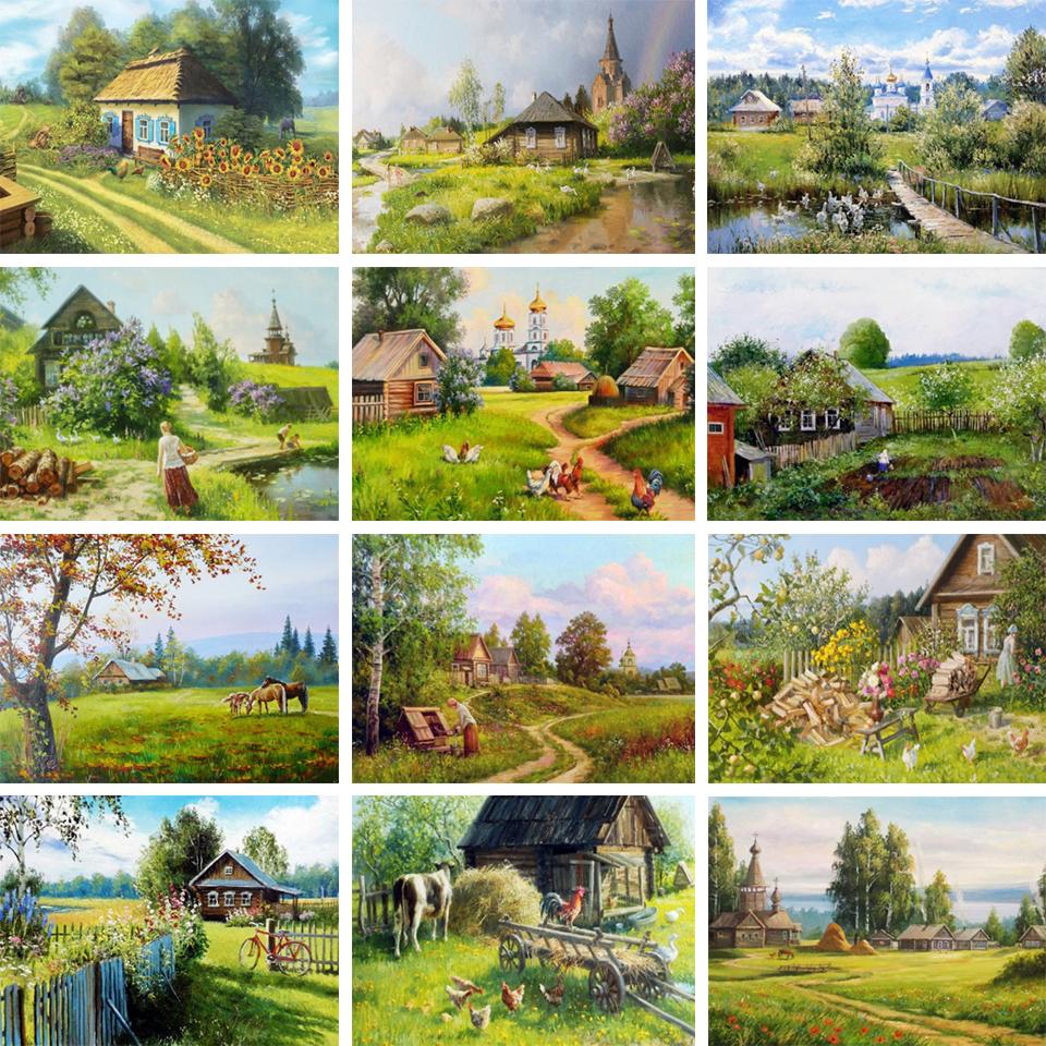 5D DIY Diamond Painting Pastoral Scenery Rhinestone Picture Full Round Full Diamond Embroidery Gift Mosaic Home Decoration Kit