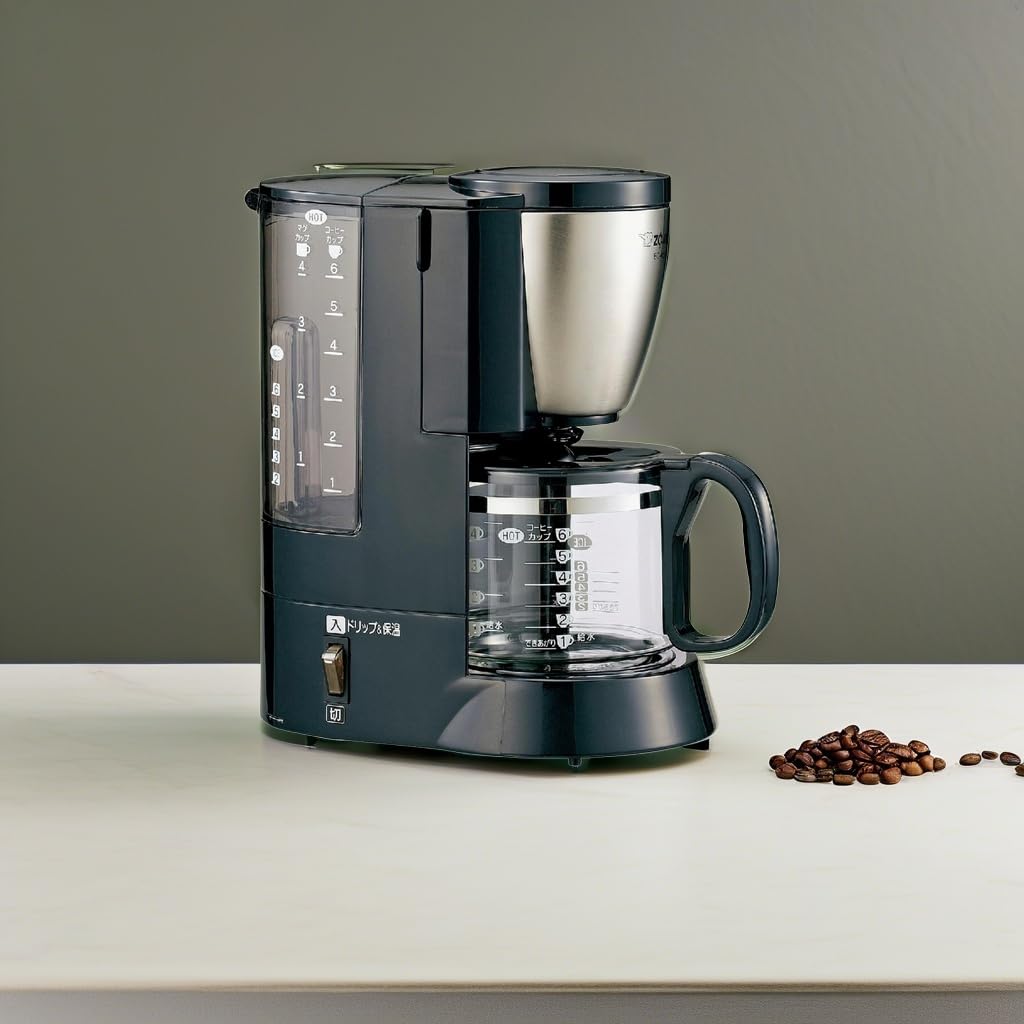 ZOJIRUSHI Coffee Maker for 6 Double Heating To Bring Out the Richness and Concentration Mesh Filter Stainless Steel Black Cups, Aroma, 2-step