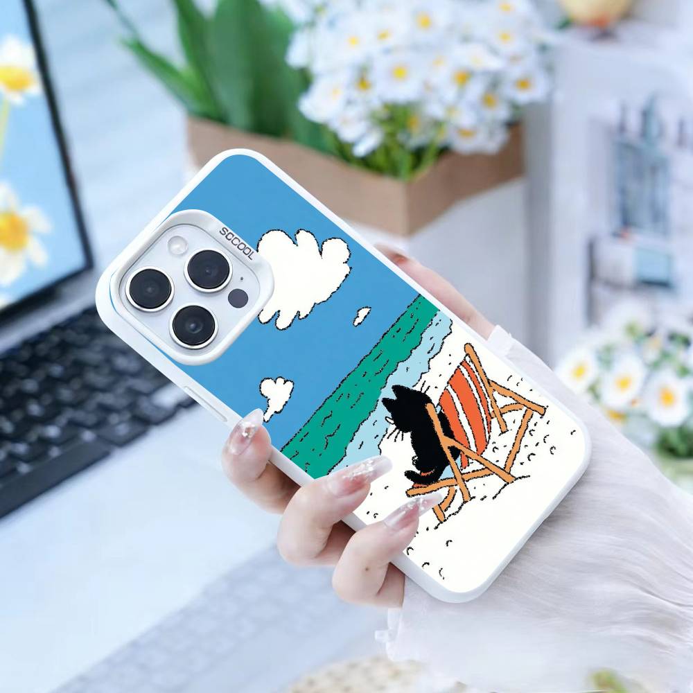 Милый Кот Забавный Чехол Для Телефона Для IPhone 16 17 15 14 12 13 Pro Max Черный Цвет Ударопрочный Чехол