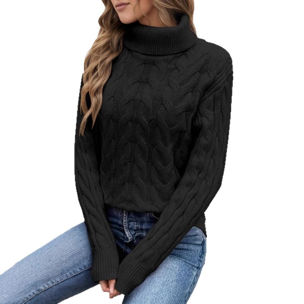 Women's High Collar Sweater - Soft Elastic Pullover, Essential Solid Color Top for Autumn and Winter, Hand Washed, Comfortable and Fitted