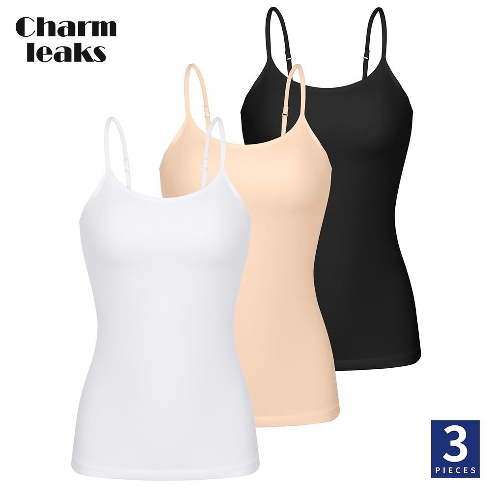 CHARMLEAKS Женские хлопковые майки на бретелях с поддерживающим топом, однотонные, с регулируемыми бретелями-спагетти, 3 штуки(Без подкладки)