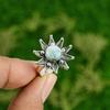 Round Larimar Gemstone Bezel Flower Statement Wife Ring Jewelry Sterling Silver