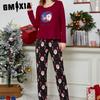 Осенне-зимние модели рождественской пижамы Женская домашняя одежда С принтом С длинным рукавом Брюки Комплект из двух предметов