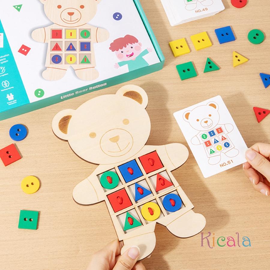 Деревянная игрушка-шнуровка «Медведь» с карточками с узорами Обучающая игрушка для шитья Сортировка по форме и цвету Математическая игрушка Монтессо Игра для малышей на сопоставление Подарки