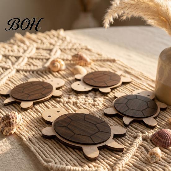 Durable Coasters for Tea Room Turtle/Butterfly Wooden Coffee Mugs And Cups, Heat Resistant Decorative Carved Wood Pads Table Mats, Insulation Pad Home