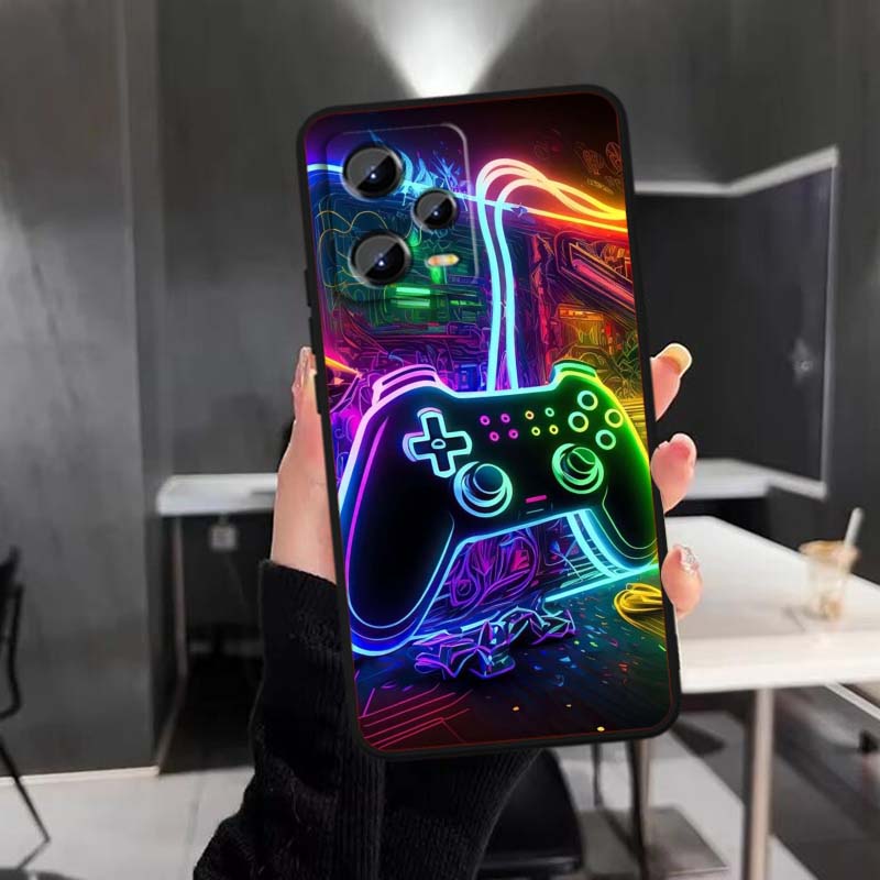 Креативный чехол для телефона в виде игрового контроллера Для Xiaomi Redmi Note 15 14 13 12 12S 11E 11 11S Pro Plus 4G 5G Черный Мягкий ТПУ