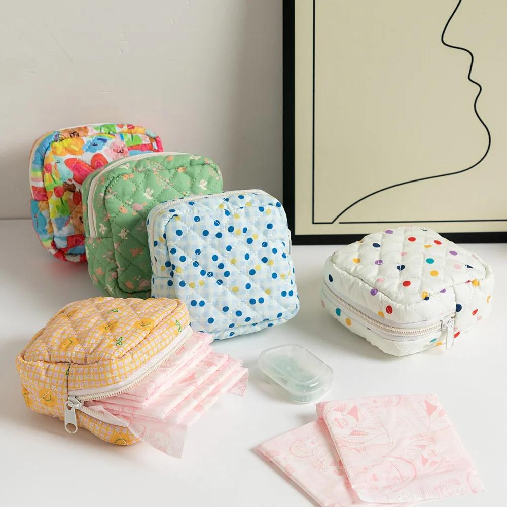 Floral Sanitary Napkin Storage Bag Girls' Sanitary Napkins Bags Women Cosmetic Bag Coin Purse Card Bag Travel Cosmetic Organizer