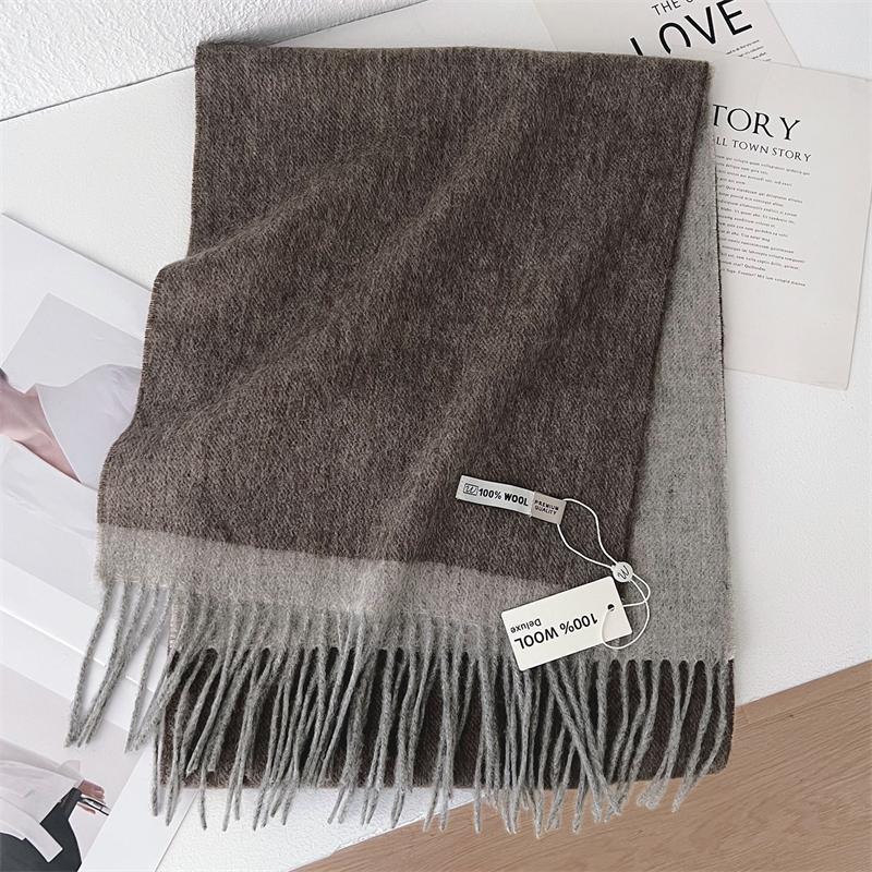 Luxury Winter 100% Wool Scarf Women Solid Pure Cashmere Handkerchief Warm Pashmina Female Shawl Plaid Wrap Soft Bufanda