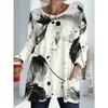Women's Plus Size Ink Printed Loose Long Sleeve T-Shirt with Pocket Design for Women