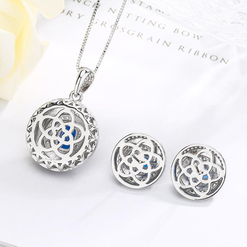 Jewelry Set Women'S Blue Elegant Fashion Jewelry Necklace Set Zircon Earrings