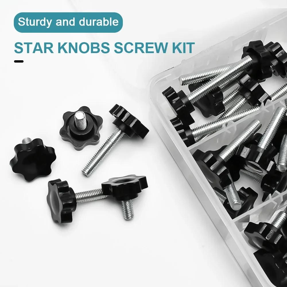 Hand Knob Screws Bolt kit M5 M6 M8 Plum Handle Six-star Glue Star Shape Head Thread Clamping Thumb Handle Machine Bolts Nut