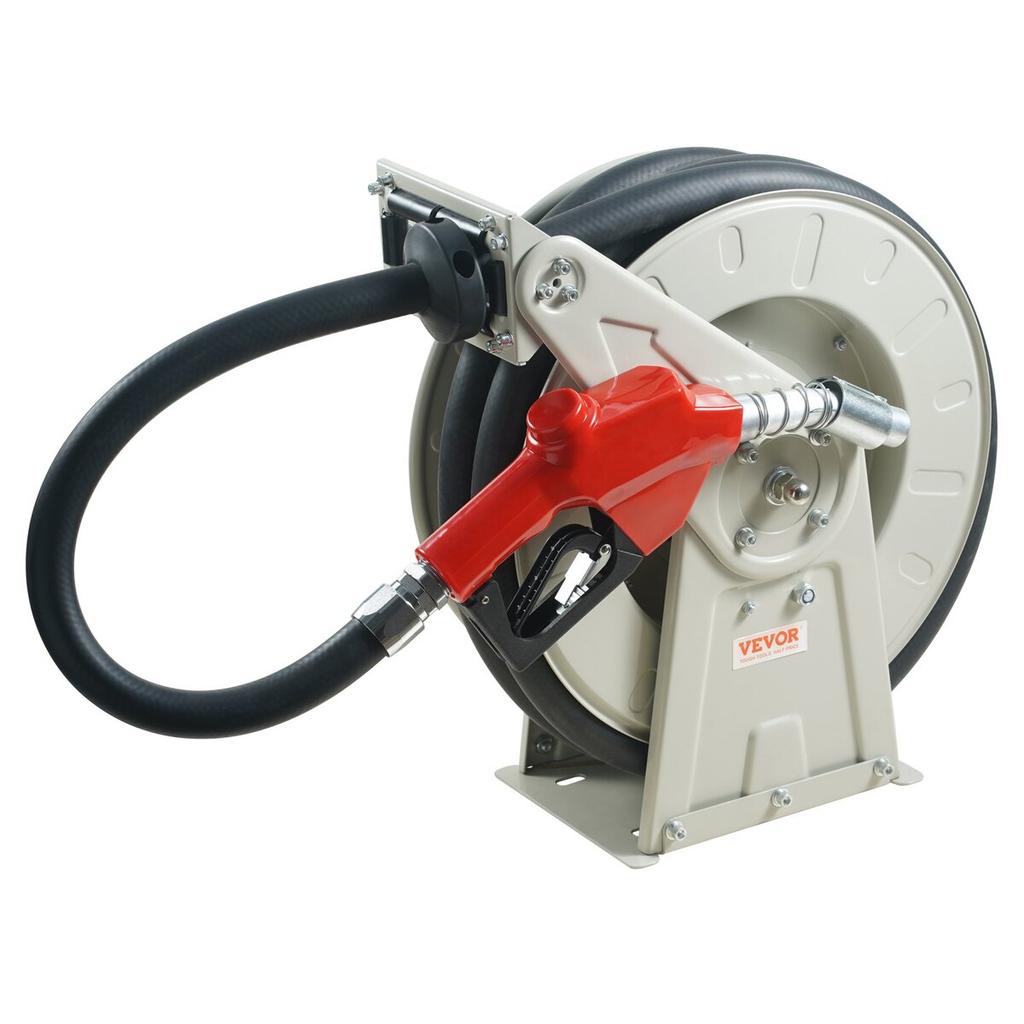 Fuel Hose Reel, 3/4" x 50', Extra Long Retractable Diesel Hose Reel, Heavy-Duty Carbon Steel Construction with Automatic Fuel Nozzle, NBR Rubber Hose