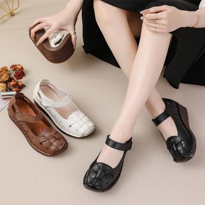 Ретро кожаные ручной работы сандалии-клинья для танцев для женщин (Весна лето)