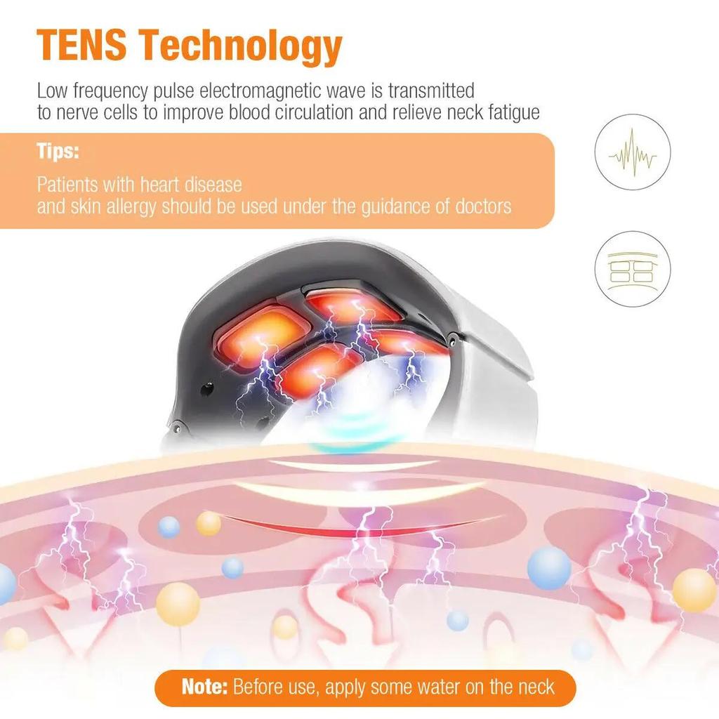 EMS Electric Neck Massager 6 Modes 9 Gears Neck Shoulder Massage Wireless Cervical Spine Massager Heating Physiotherapy Pain Relief