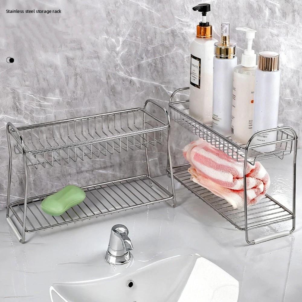 Space Saving Hollow Drain Basket Stainless Steel Kitchen Rack New Storage Shelf Kitchen