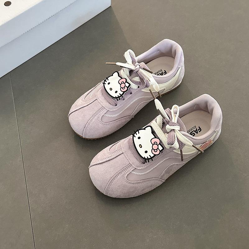Милые кроссовки Hello Kitty с мультяшным рисунком, спортивные тренировочные кроссовки для осени и зимы, ретро, ​​универсальные, простые, для поездок на работу, повседневные кроссовки для девочек, одна пара обуви.