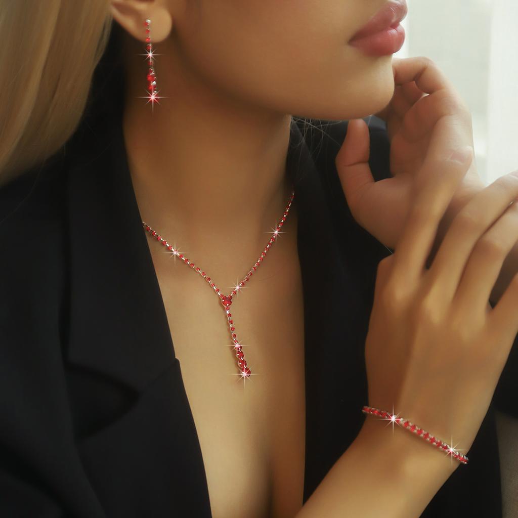 4PC Women's Fashion Copper Claw Chain Minimalist Necklace Earrings Bracelet Zircon Set Party Festival Gift