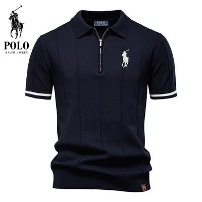 Весна/Лето Вышитое Пони Новое Мужское Деловое Повседневное Шерстяное Поло, Вязаное Поло с Отложным Воротником, Короткий Рукав