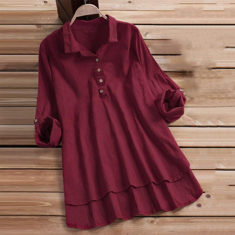 Cotton Linen Blouse With Pockets For Casual Office Wear
