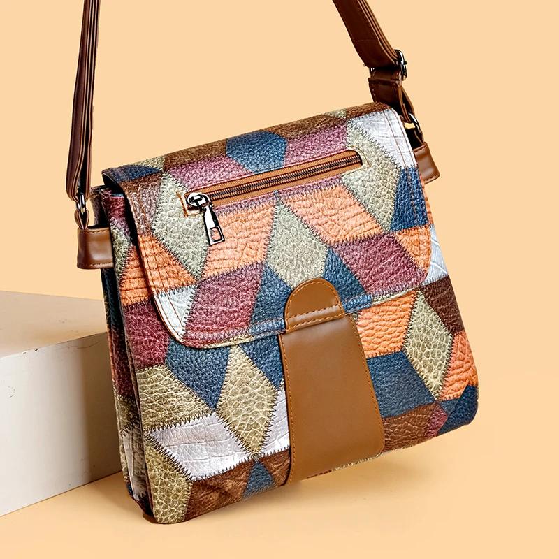 Multilayered Crossbody Bag Large Capacity Pendulum Shoulder Bag Retro Patchwork Contrasting Mother Versatile Casual New