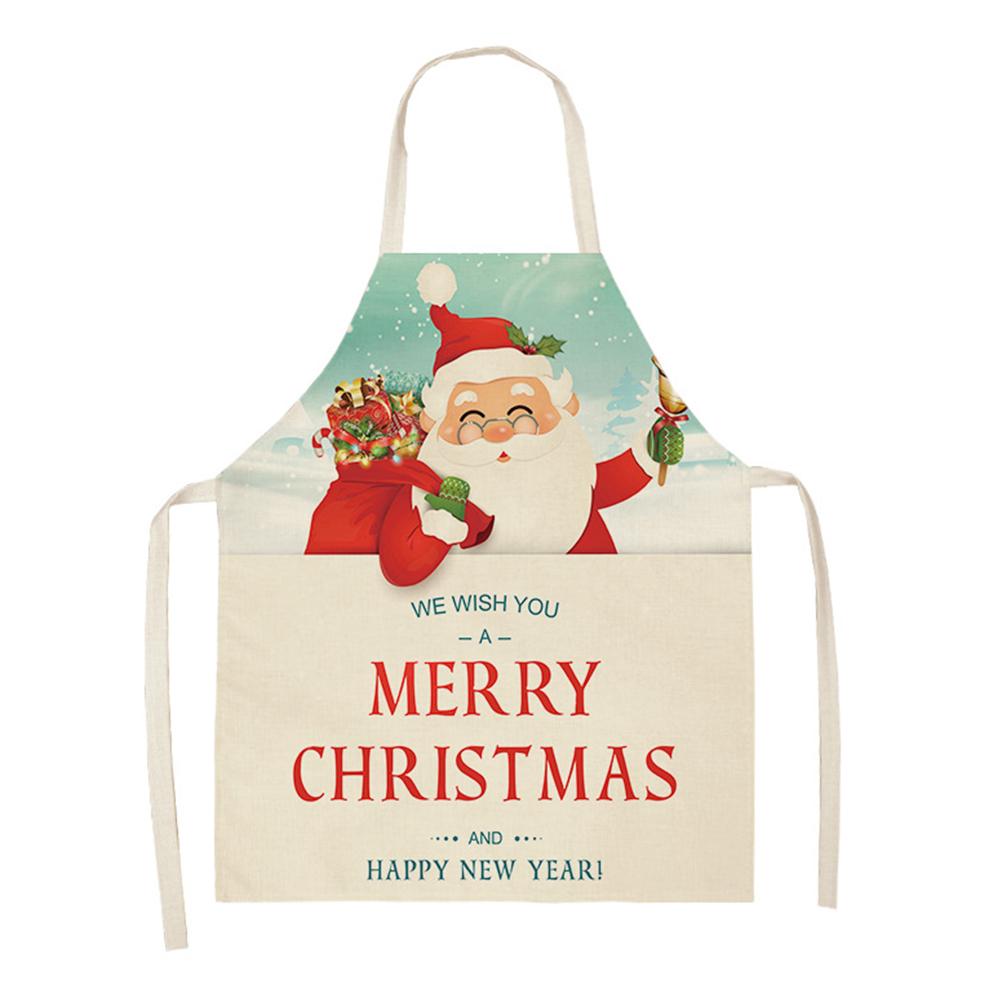 Linen Santa Kitchen Apron Christmas Snowman Unisex Dinner Party Cooking Bib Christmas Tree Apron Cleaning Apron