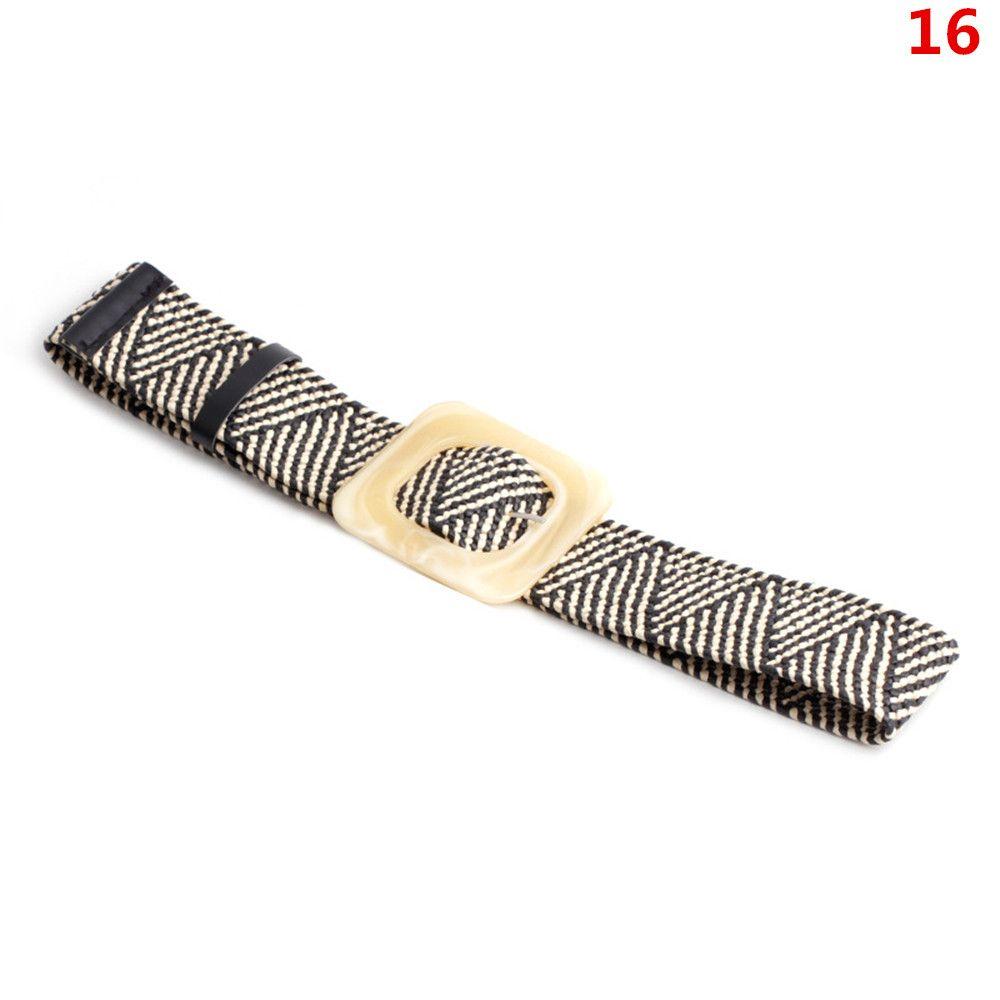 Summer Wide Bohemian Waistbelt Straw Belt Wooden Buckle Elastic