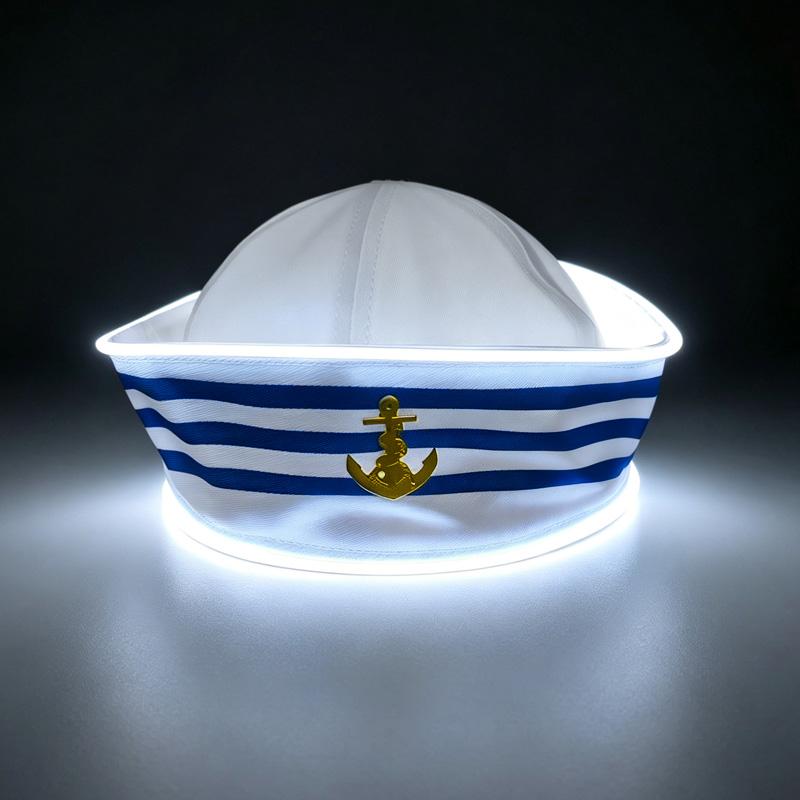 LED Light Up Navy Captain Sailor Hat LED White Flashing cap Nightclub Bar Cosplay Halloween Festival Party Costume Props