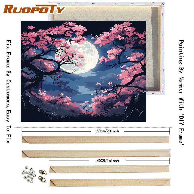 RUOPOTY Рамка под луной, пейзаж, сделай сам, наборы для рисования по номерам, акриловая картина, домашний настенный художественный декор для уникального подарка, работа