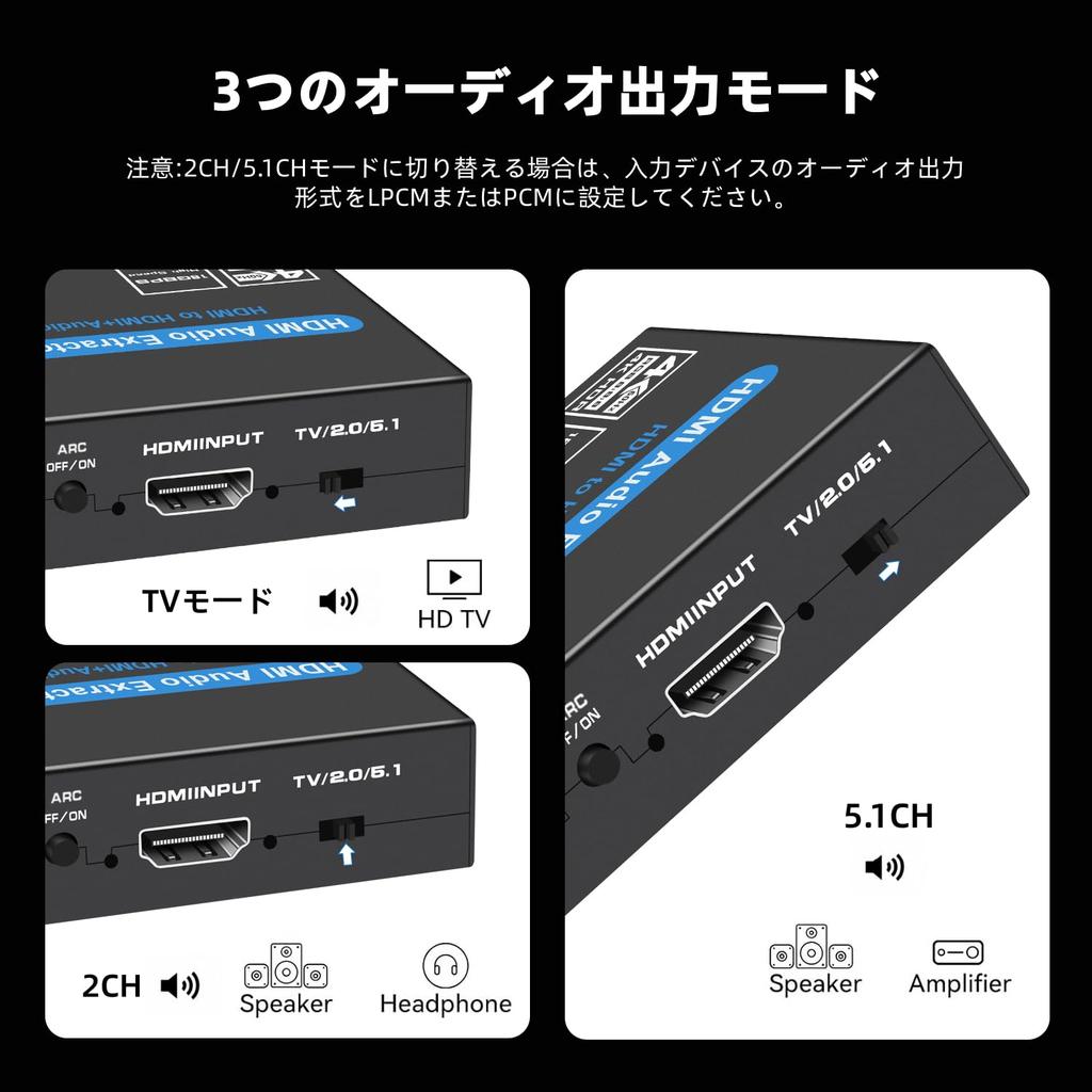 HDMI Аудио Сплиттер с ARC SPDIF Оптическим Цифровым RCA Разъемом Стерео Аудио Совместимый с Поддержкой, 4K@60Hz, 5.1кан + Белый/Красный L/R + 3.5мм Выход,