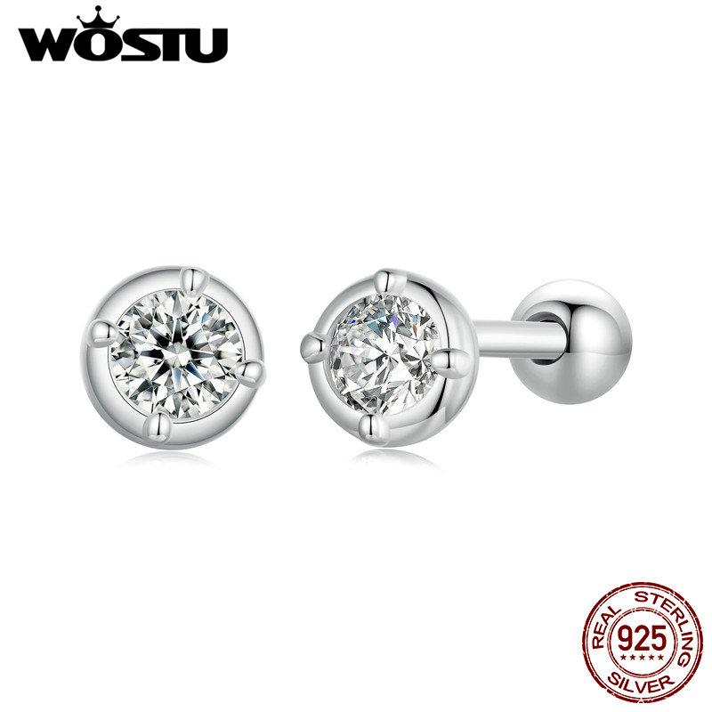 WOSTU Classical Round 0.1 CT moissanite Stud Earrings For WOmen 925 Sterling Silver Original earrings Moissanite Wedding jewelry