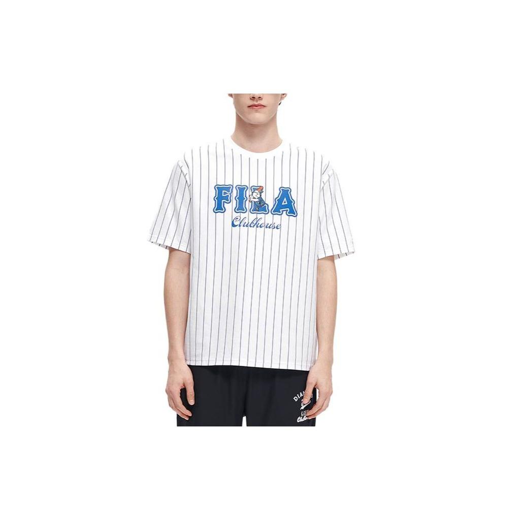 Fila Мужская футболка с круглым вырезом, коротким рукавом и принтом логотипа в полоску, белая T11M322101F-WT