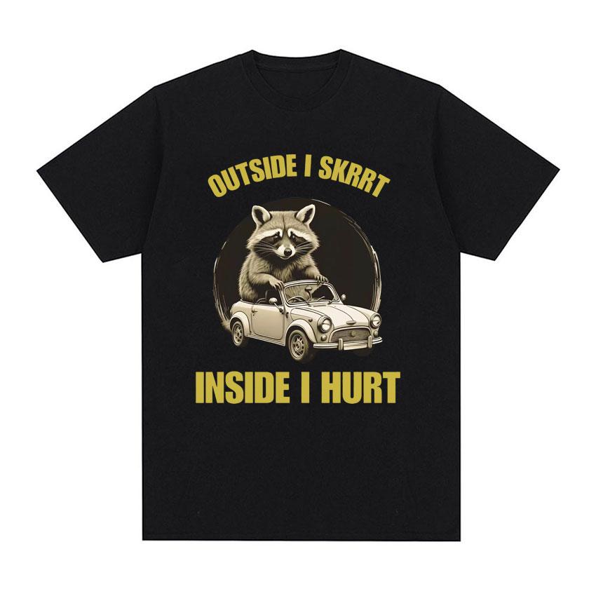 Футболка с рисунком «Outside I Skrrt Inside I Hurt», милые забавные футболки с изображением енота для мужчин и женщин, модная футболка большого размера в стиле ретро Y2k